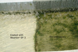 Wearlon coated concrete resisting algae, slime and fouling